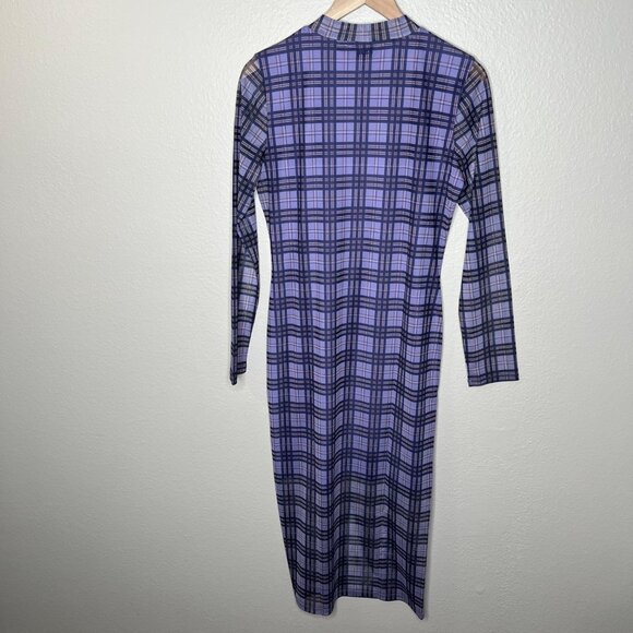 Hugo Boss Nasusi Womens Purple Stretch Mesh Plaid Long Sleeve Midi Dress XL - Picture 10 of 14